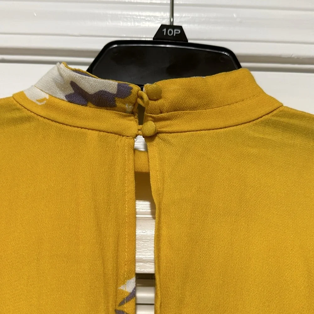 Free People Say You Love Me Yellow Floral Side Tie Blouse Sz M - Picture 10 of 12